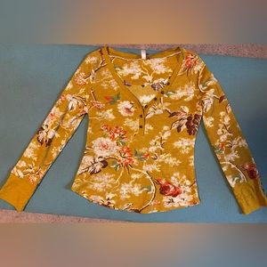 Anthropologie Pilcro Autumn Floral Waffle Henley Top M